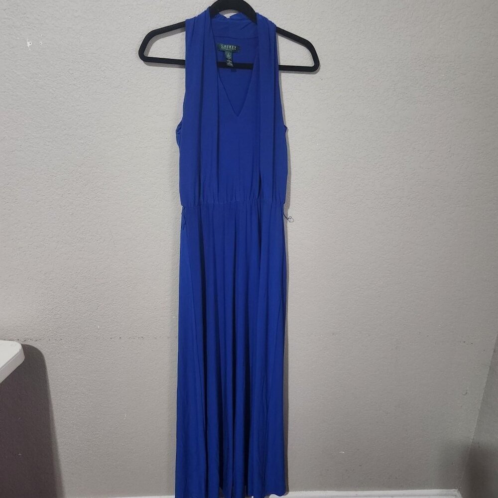 Lauren Ralph Lauren Dress Womens Size 4 Maxi V-Neck Sleeveless Blue